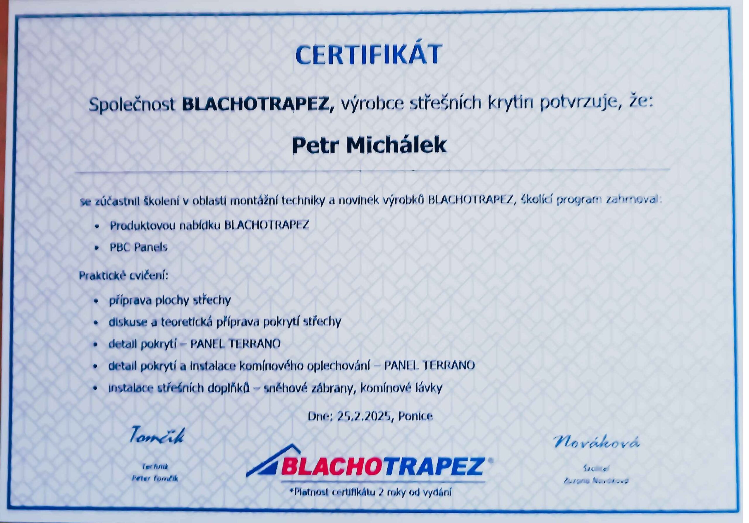 Certifikát Blachotrapez